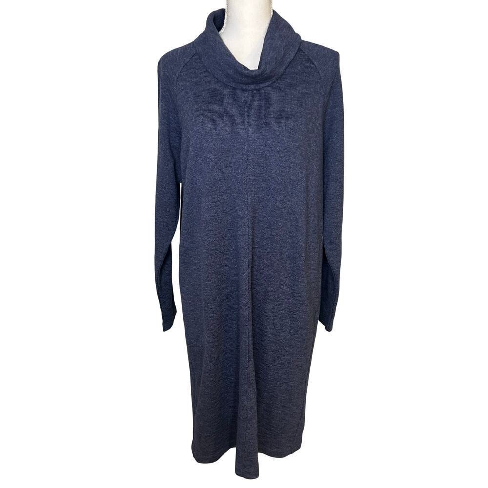 J.Jill NWT marled blue cowl neck long sleeve cozy dress with side pockets size L